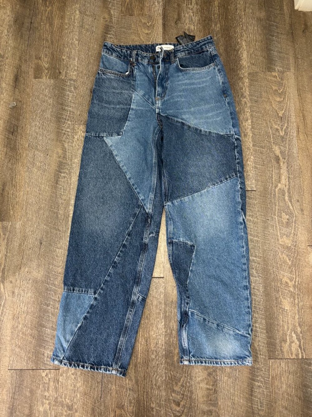 Zara Patchwork Wide Leg Jeans | Size 4 | 100% Cotton - Picture 2 of 3